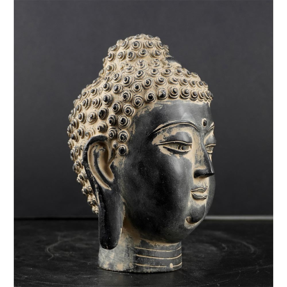Buddha Kopf Statue aus Stein Schwarz Garten Home Deko