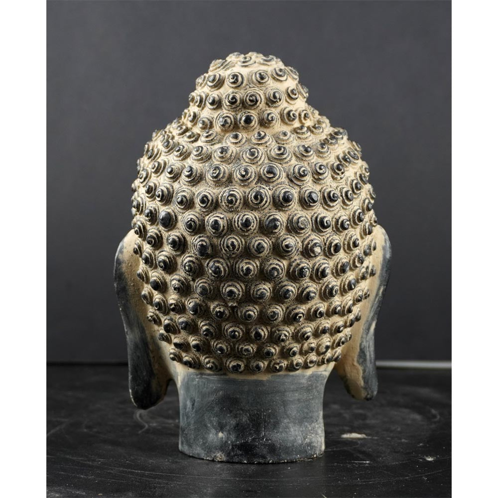 Buddha Kopf Statue aus Stein Schwarz Garten Home Deko