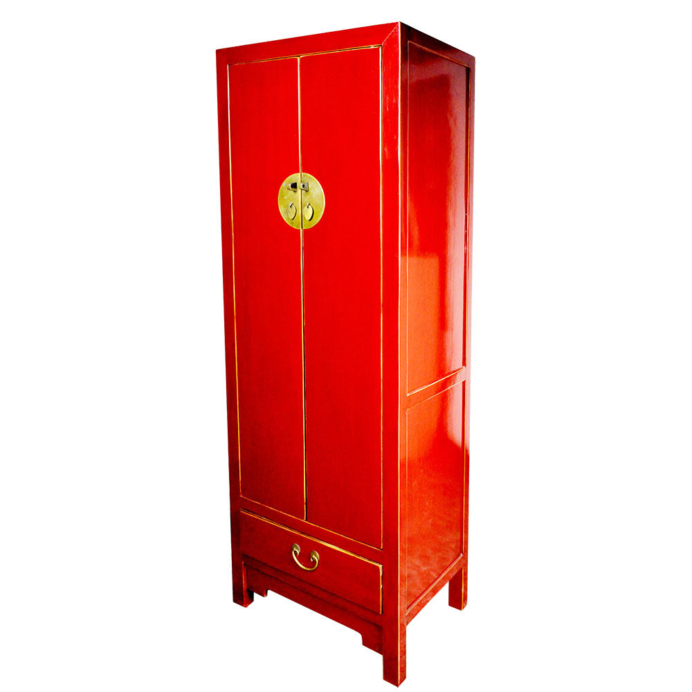 chinesisch rot Vintage Schrank Hochschrank aus Holz handgefertigt 170 cm hoch