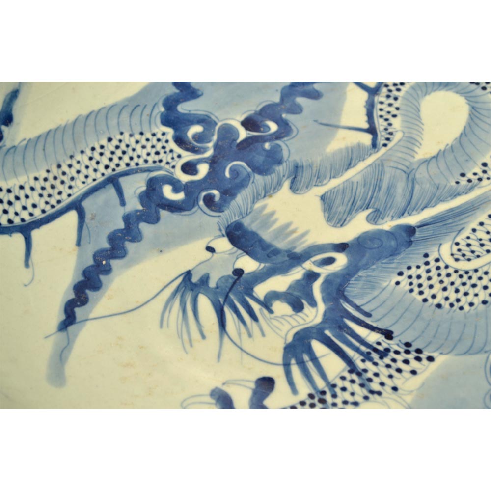 chinesisch Porzellan Deko Teller antik Drachen Motiv blau-weiß handgefertigt