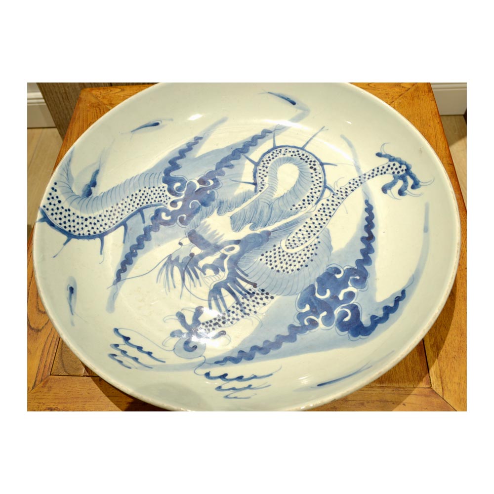 chinesisch Porzellan Deko Teller antik Drachen Motiv blau-weiß handgefertigt