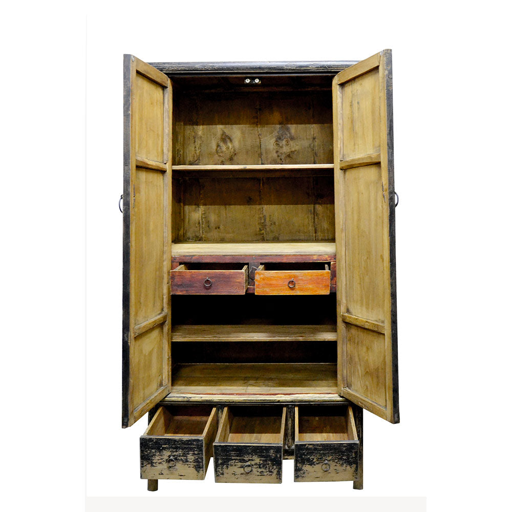 chinesischer antik Schrank Kleiderschrank Hochschrank schwarz aus massiv Holz