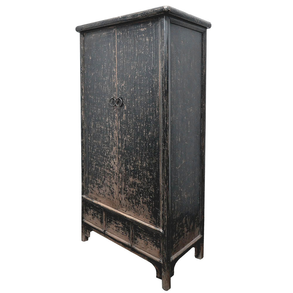 chinesischer antik Schrank Kleiderschrank Hochschrank schwarz aus massiv Holz