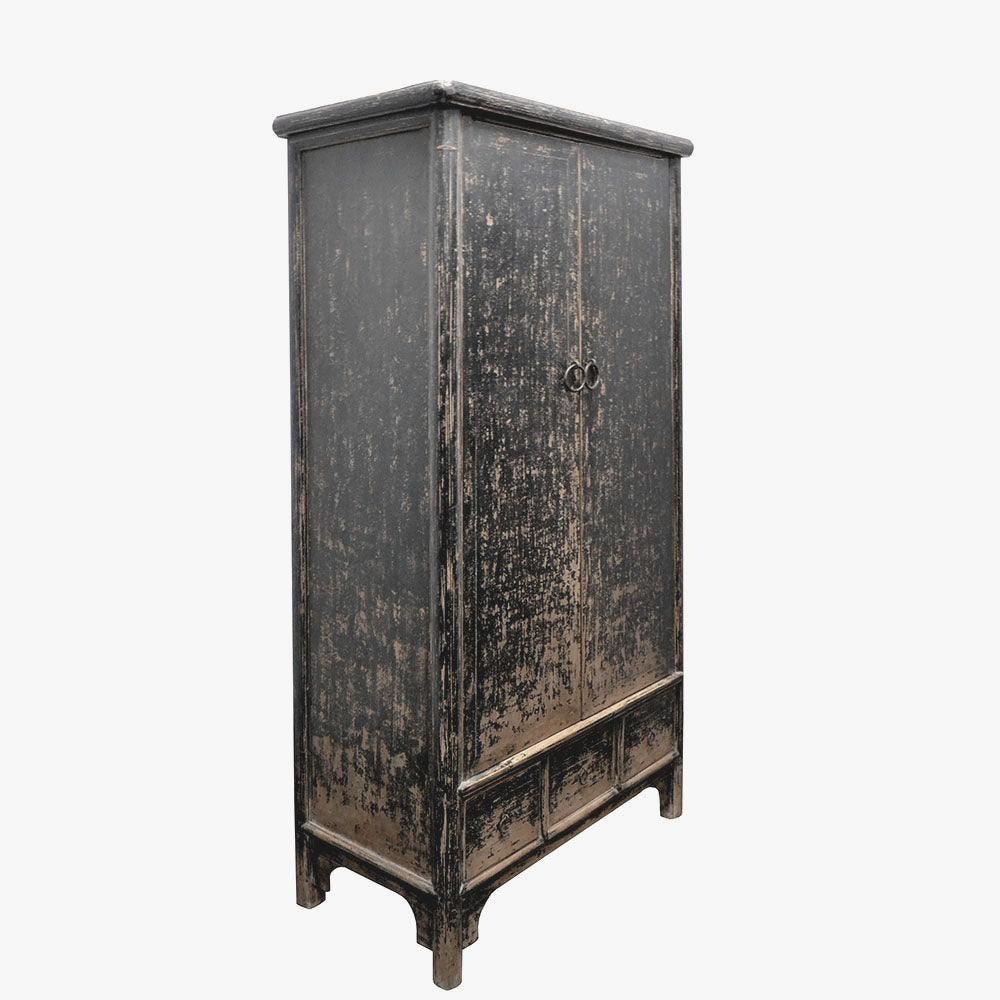 chinesischer antik Schrank Kleiderschrank Hochschrank schwarz aus massiv Holz