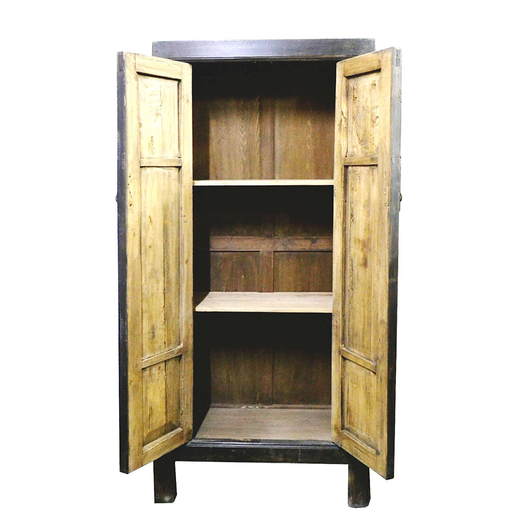 antik chinesisch Holzschrank schwarz aus massiv Holz handgefertigt 2m hoch