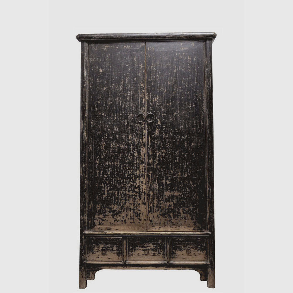 chinesischer antik Schrank Kleiderschrank Hochschrank schwarz aus massiv Holz