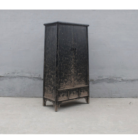 chinesischer antik Schrank Kleiderschrank Hochschrank schwarz aus massiv Holz