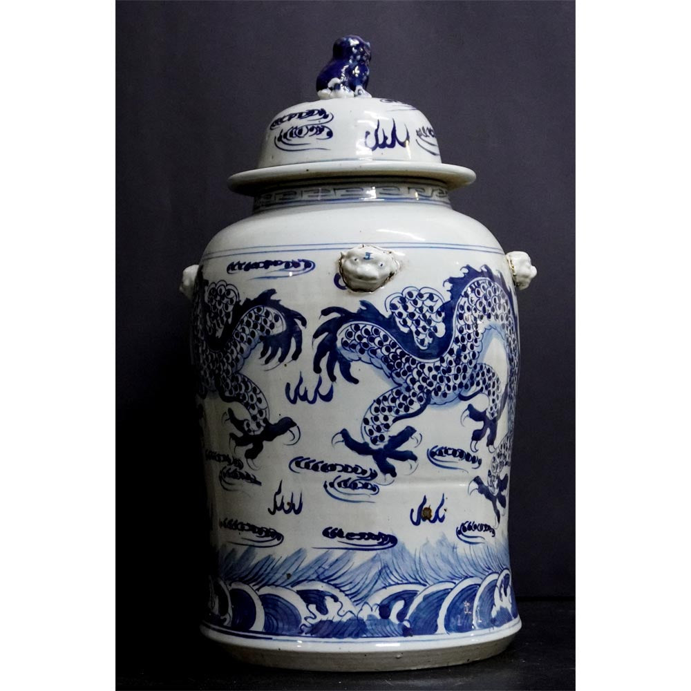 Chinesische Porzellanvase Blau-Weiß Drachen Deko Vintage Geschenk