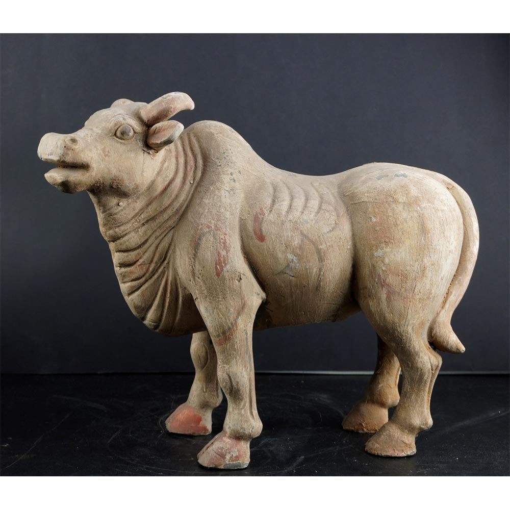 Deko Tiere Statue Rind Kuh Ochse aus Ton handgefertigt