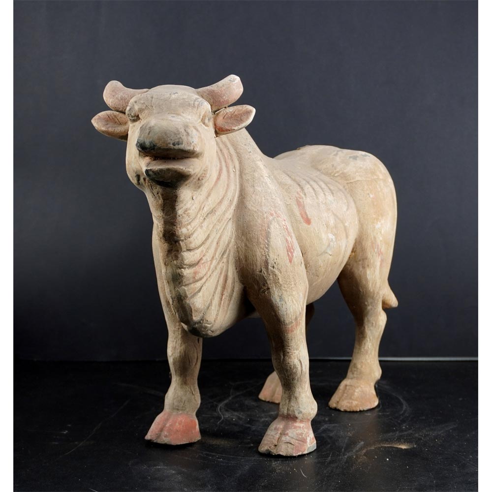 Deko Tiere Statue Rind Kuh Ochse aus Ton handgefertigt
