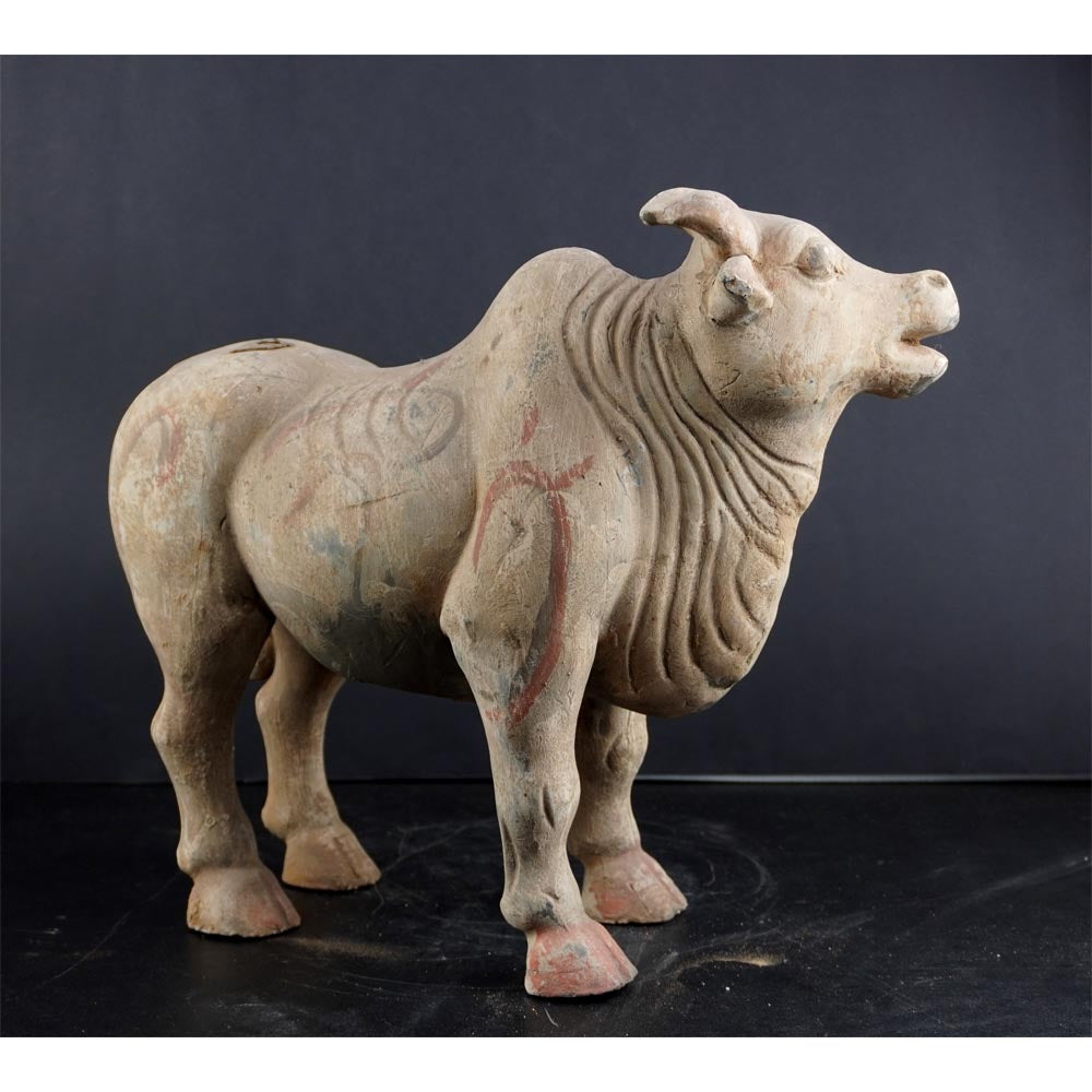 Deko Tiere Statue Rind Kuh Ochse aus Ton handgefertigt