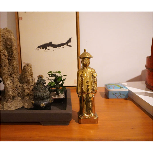 chinesisch Kaiser Statue aus Keramik Gold Farbe handgefertigt
