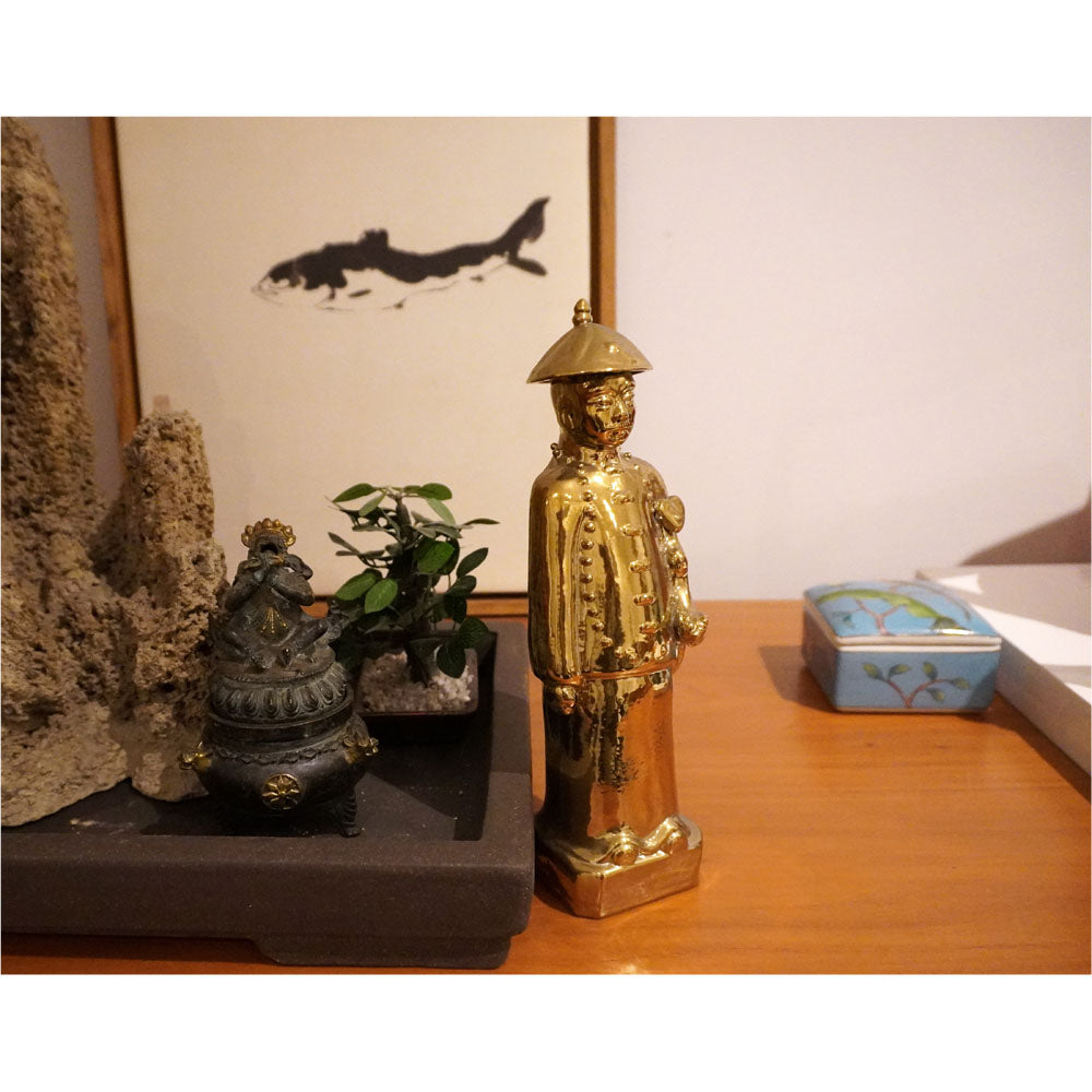 chinesisch Kaiser Statue aus Keramik Gold Farbe handgefertigt