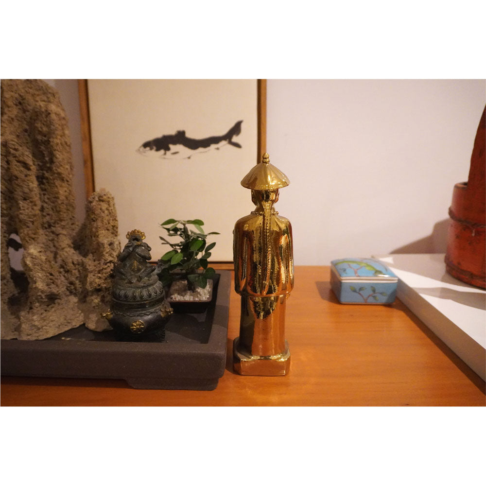 chinesisch Kaiser Statue aus Keramik Gold Farbe handgefertigt